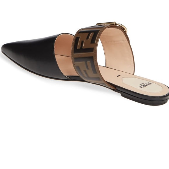 FENDI FF VITELLO LEATHER FLAT MULES
