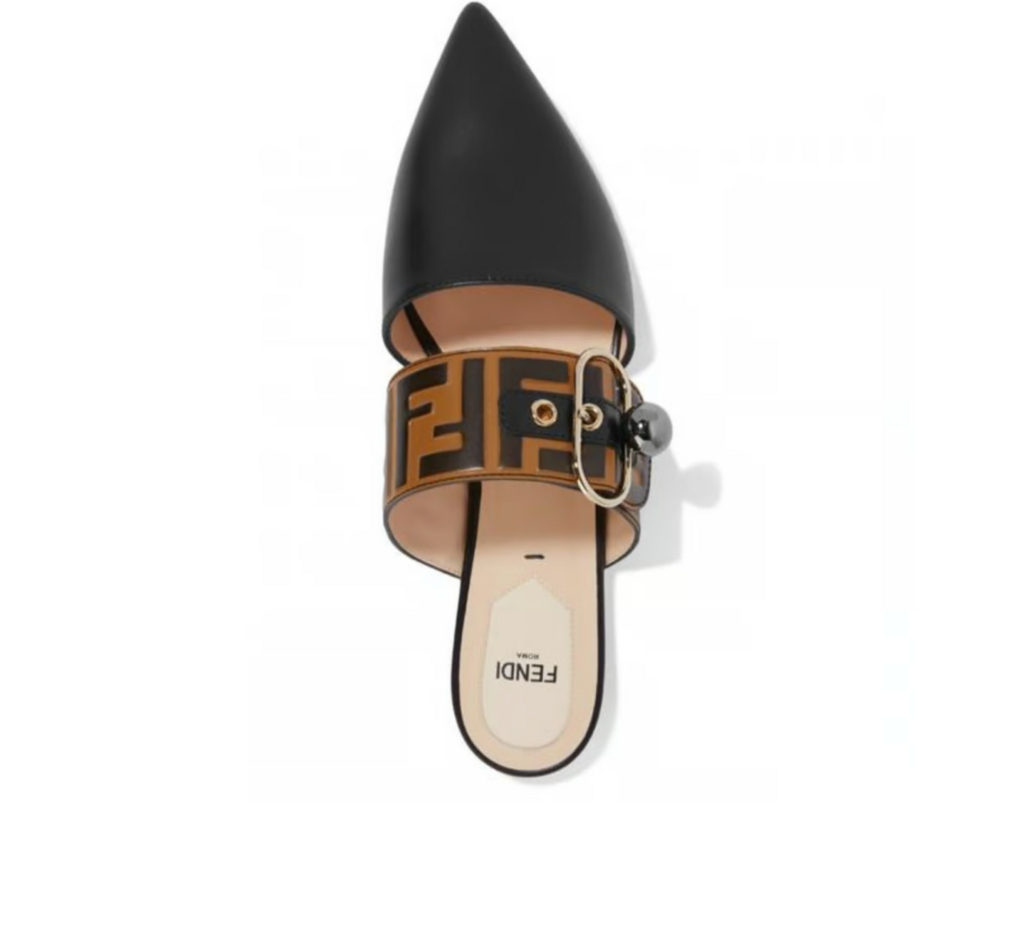 FENDI FF VITELLO LEATHER FLAT MULES
