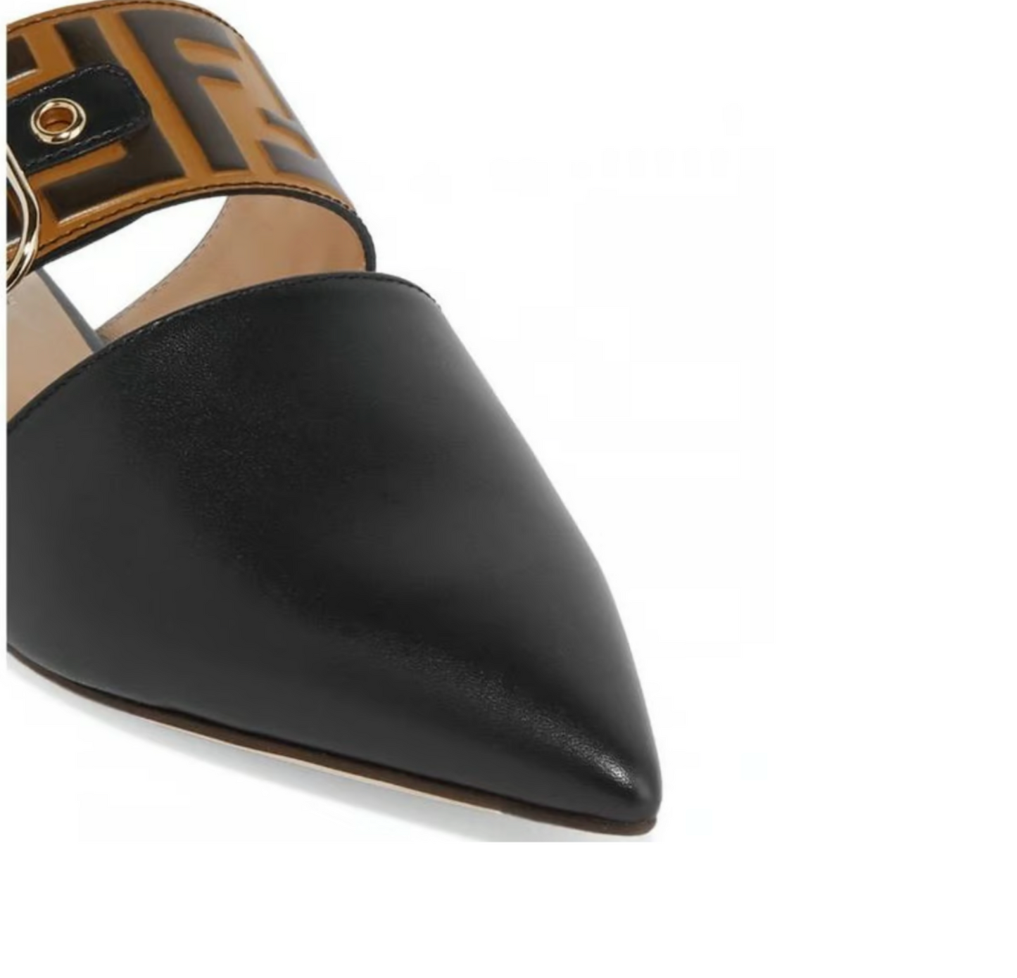 FENDI FF VITELLO LEATHER FLAT MULES