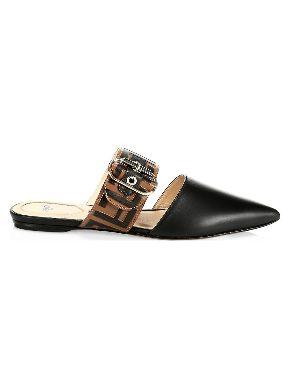FENDI FF VITELLO LEATHER FLAT MULES