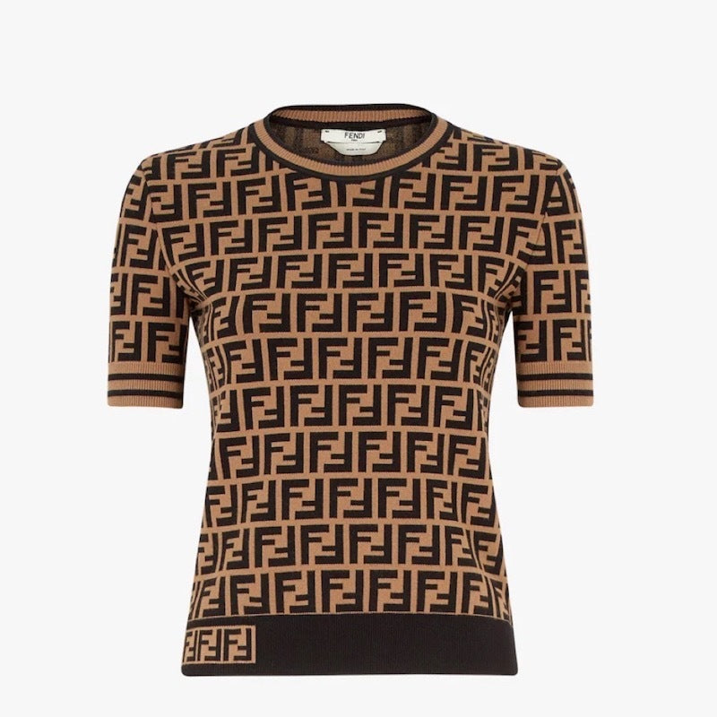 FENDI FF MONOGRAM CREW NECK KNITTED SHIRT