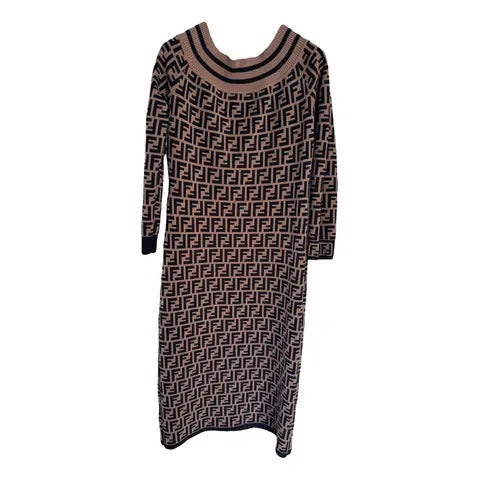 FENDI FF MONOGRAM JACQUARD OFF-SHOULDER KNIT DRESS