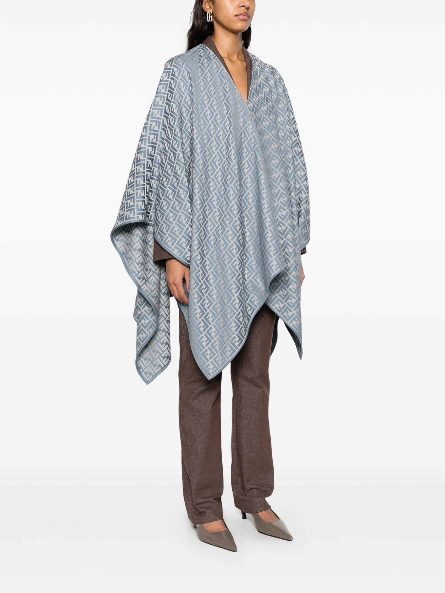 FENDI FF WOOL SILK BLEND PONCHO CAPE