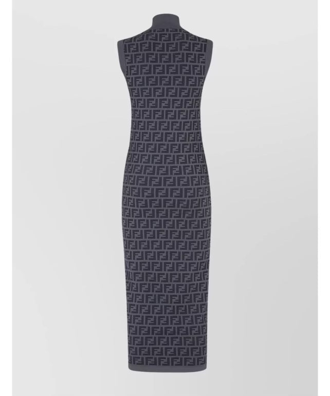 FENDI FF INTARSIA RIBBED KNIT JACQUARD MIDI DRESS