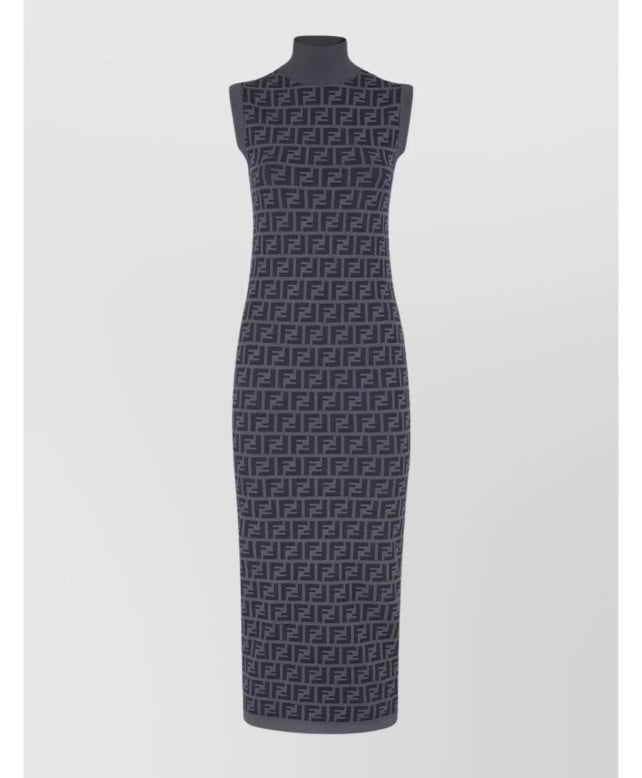 FENDI FF INTARSIA RIBBED KNIT JACQUARD MIDI DRESS