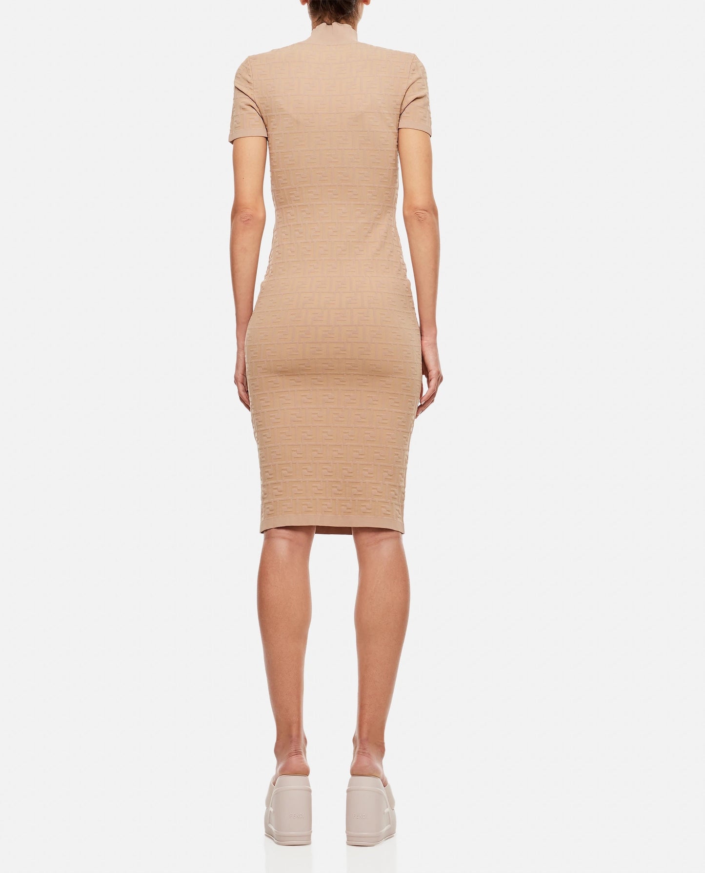FENDI FF MOTIF RIBBED KNIT MIDI DRESS
