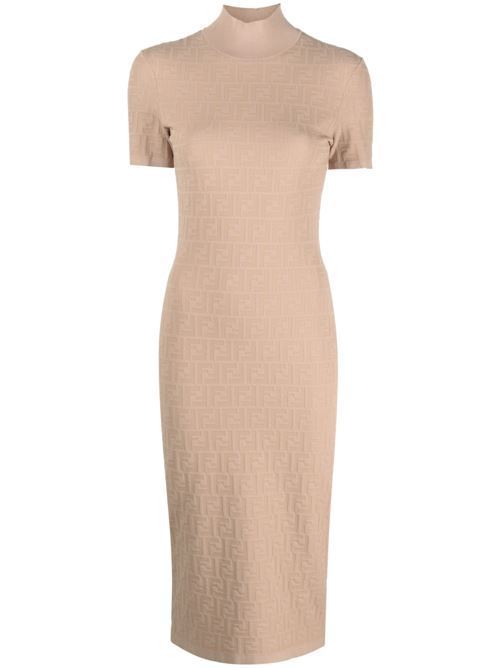 FENDI FF MOTIF RIBBED KNIT MIDI DRESS