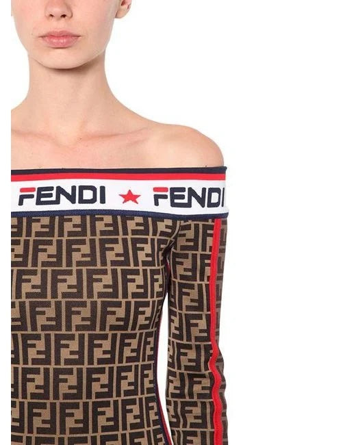 FENDI X FILA MANIA OFF-THE-SHOULDER PRINTED COTTON-BLEND MINI DRESS