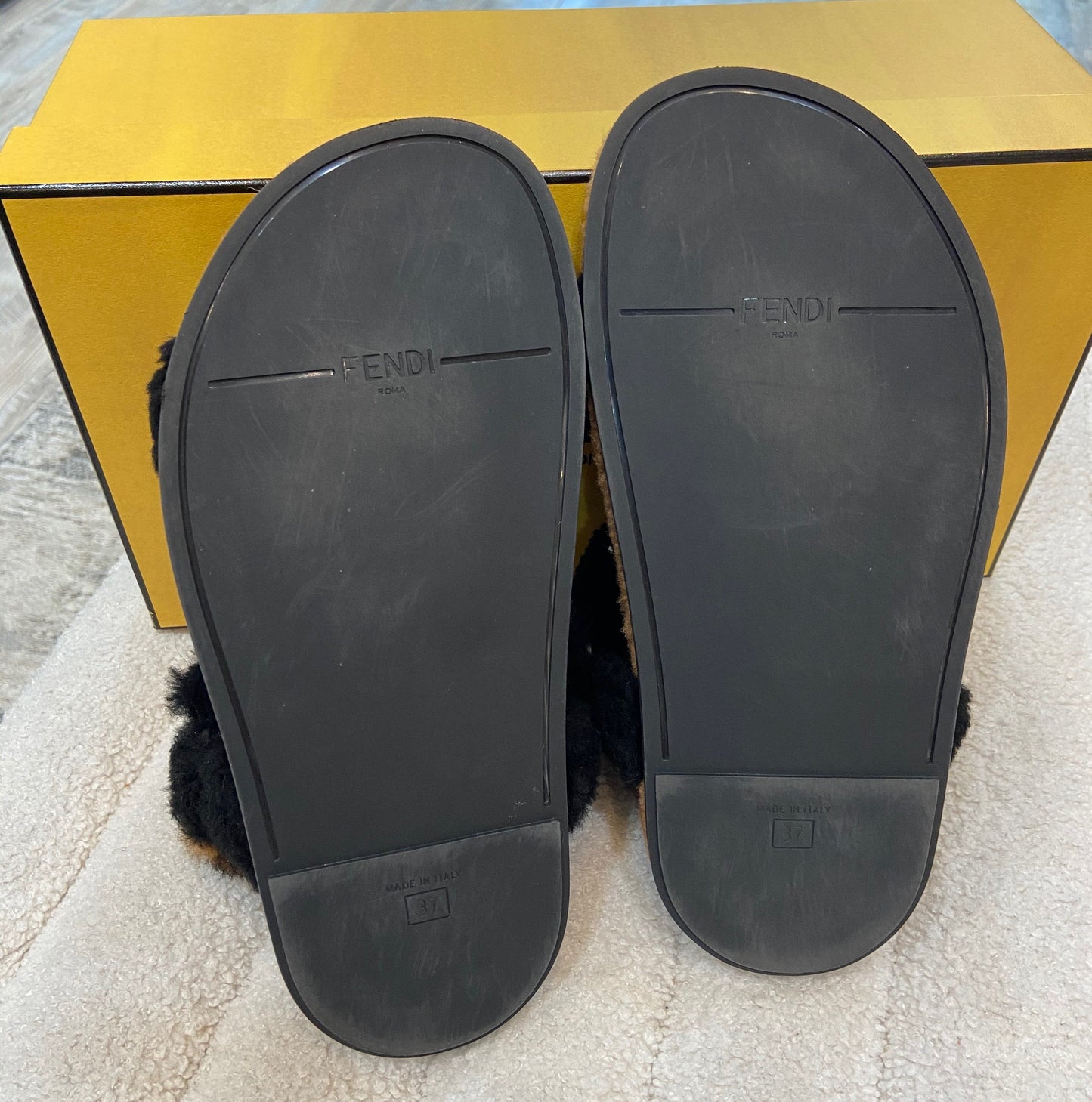 FENDI FEEL FF LOGO SHEARLING SANDALS