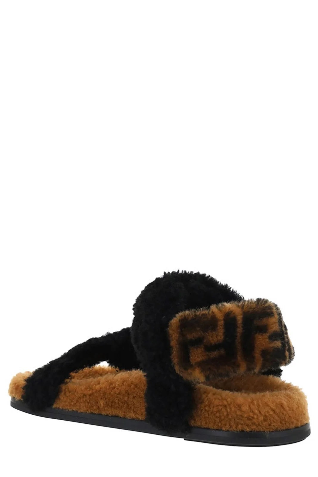 FENDI FEEL FF LOGO SHEARLING SANDALS