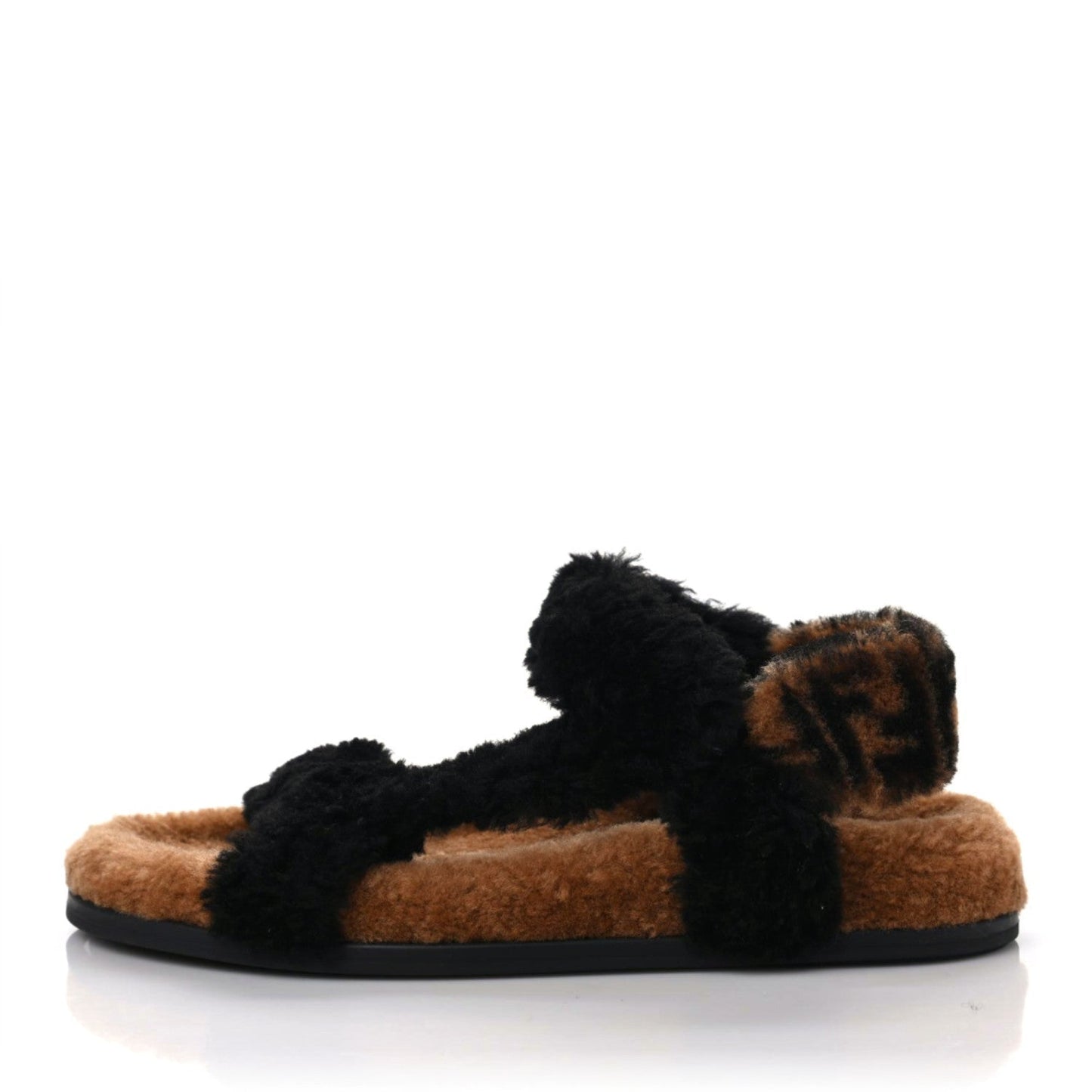 FENDI FEEL FF LOGO SHEARLING SANDALS