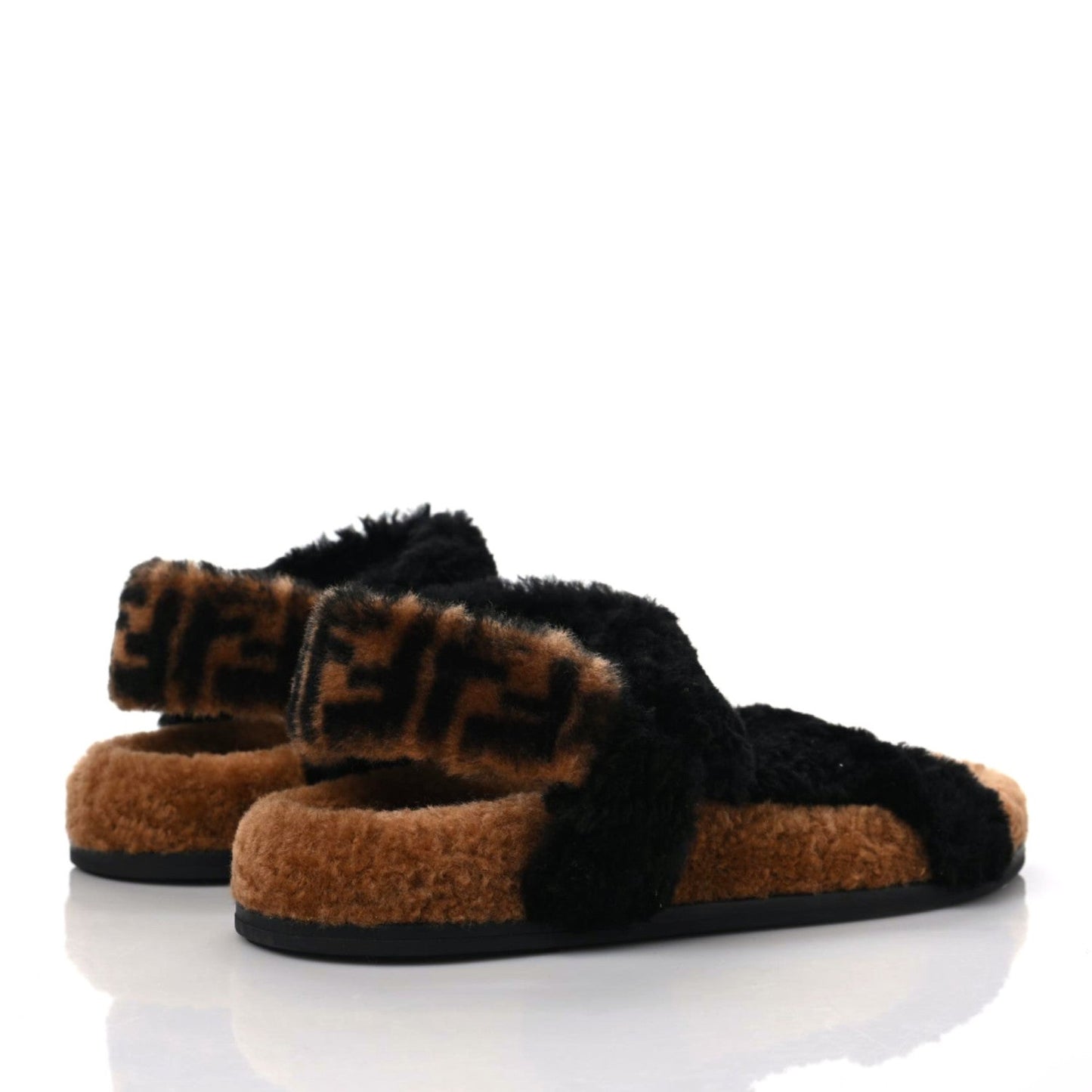 FENDI FEEL FF LOGO SHEARLING SANDALS