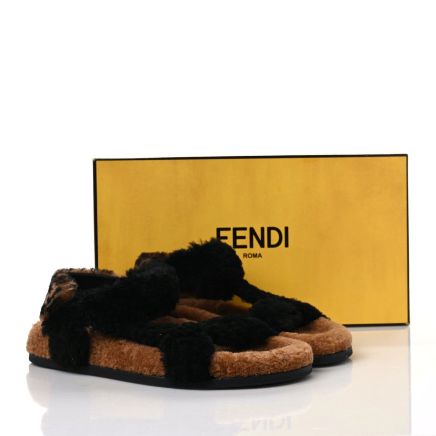 FENDI FEEL FF LOGO SHEARLING SANDALS