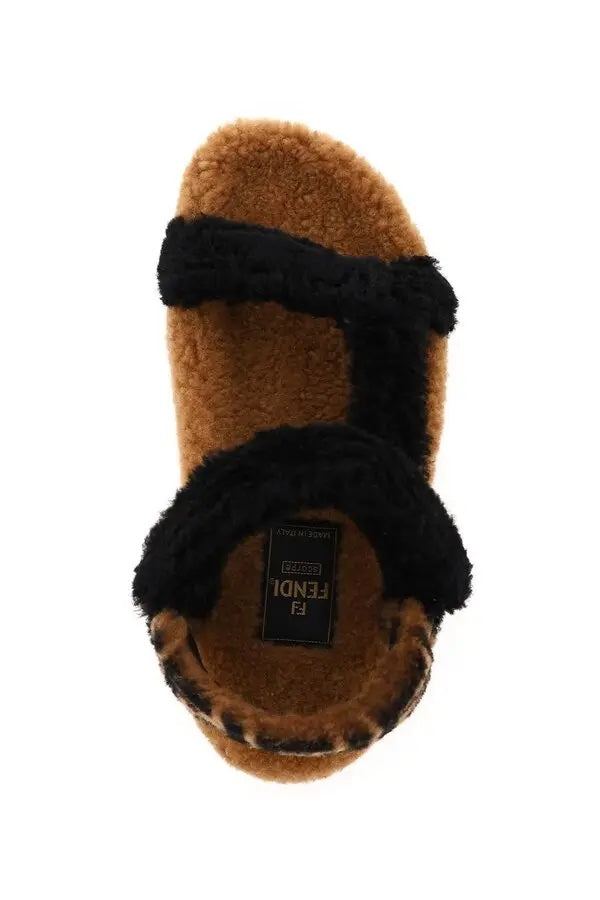FENDI FEEL FF LOGO SHEARLING SANDALS