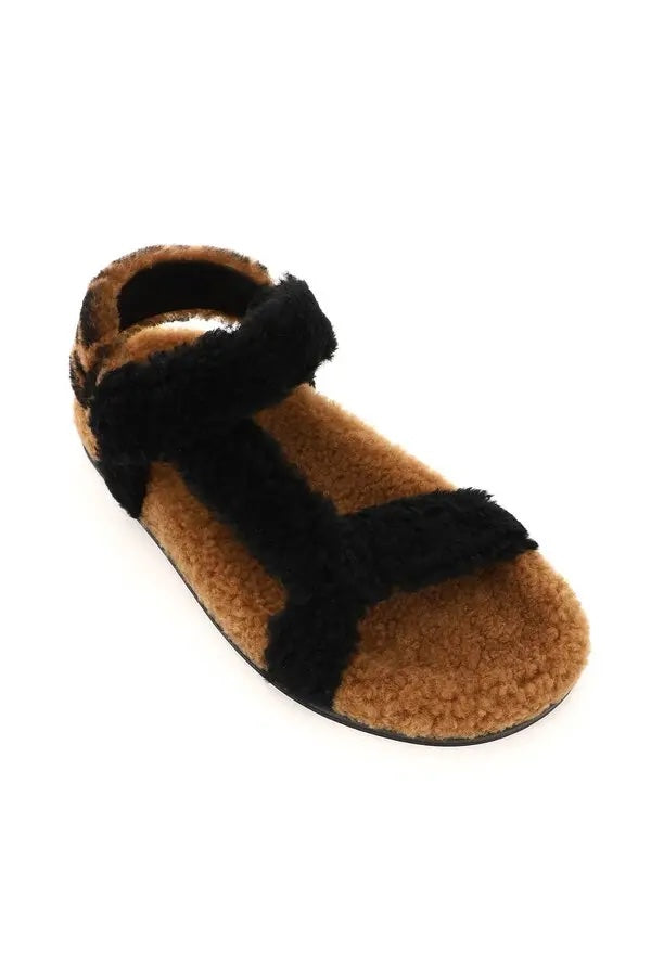 FENDI FEEL FF LOGO SHEARLING SANDALS