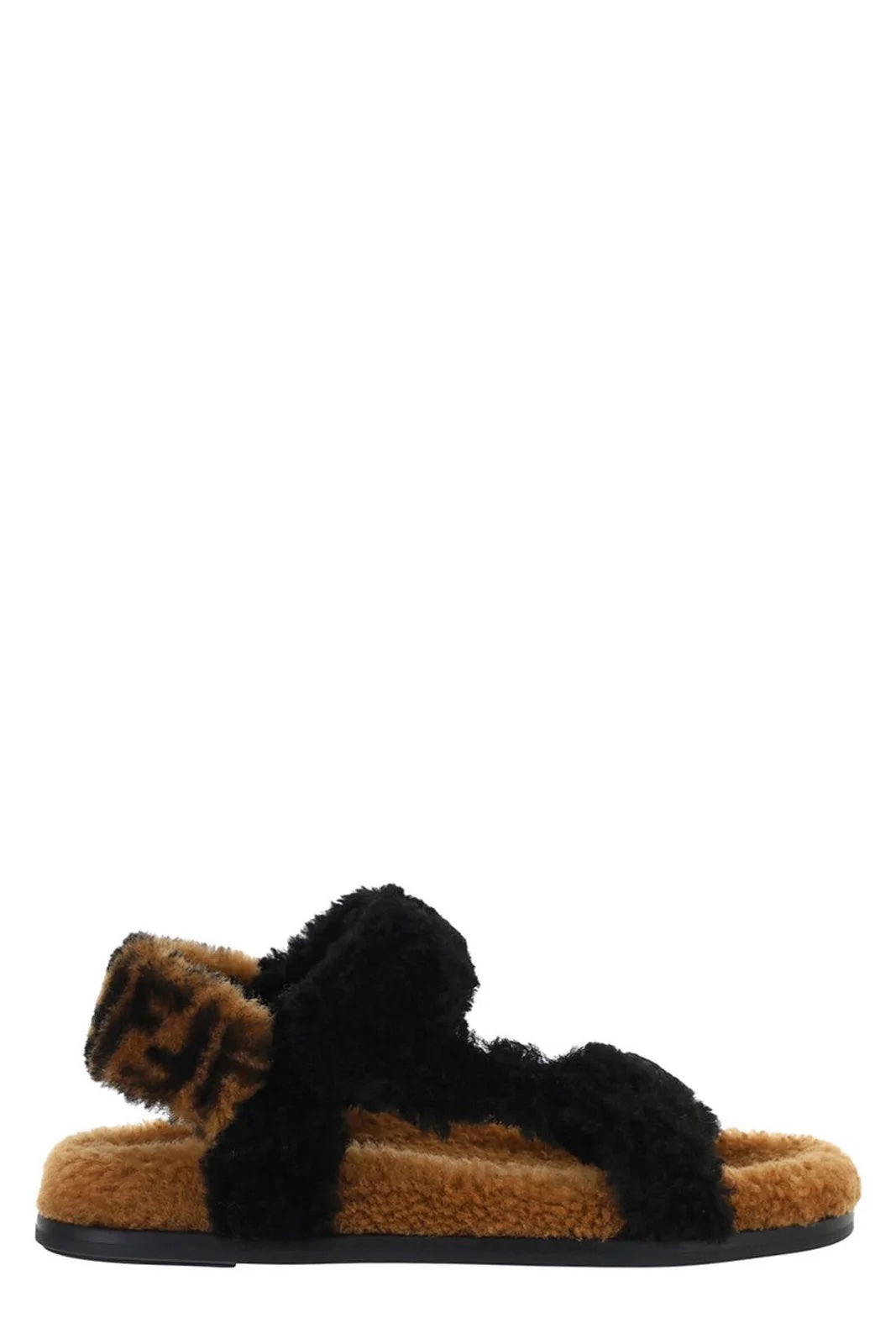 FENDI FEEL FF LOGO SHEARLING SANDALS