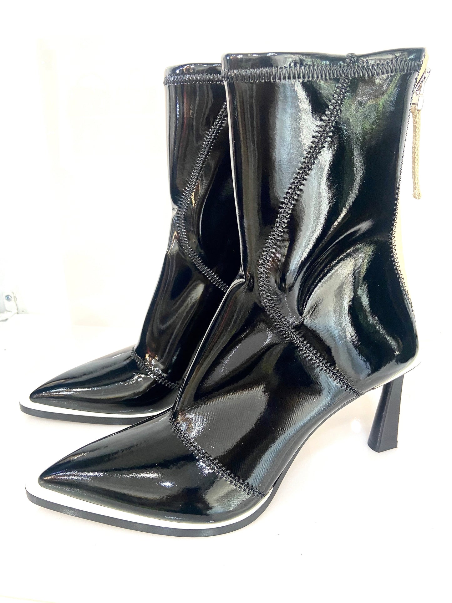 FENDI FFRAME NEOPRENE GLOSSY ANKLE BOOTS