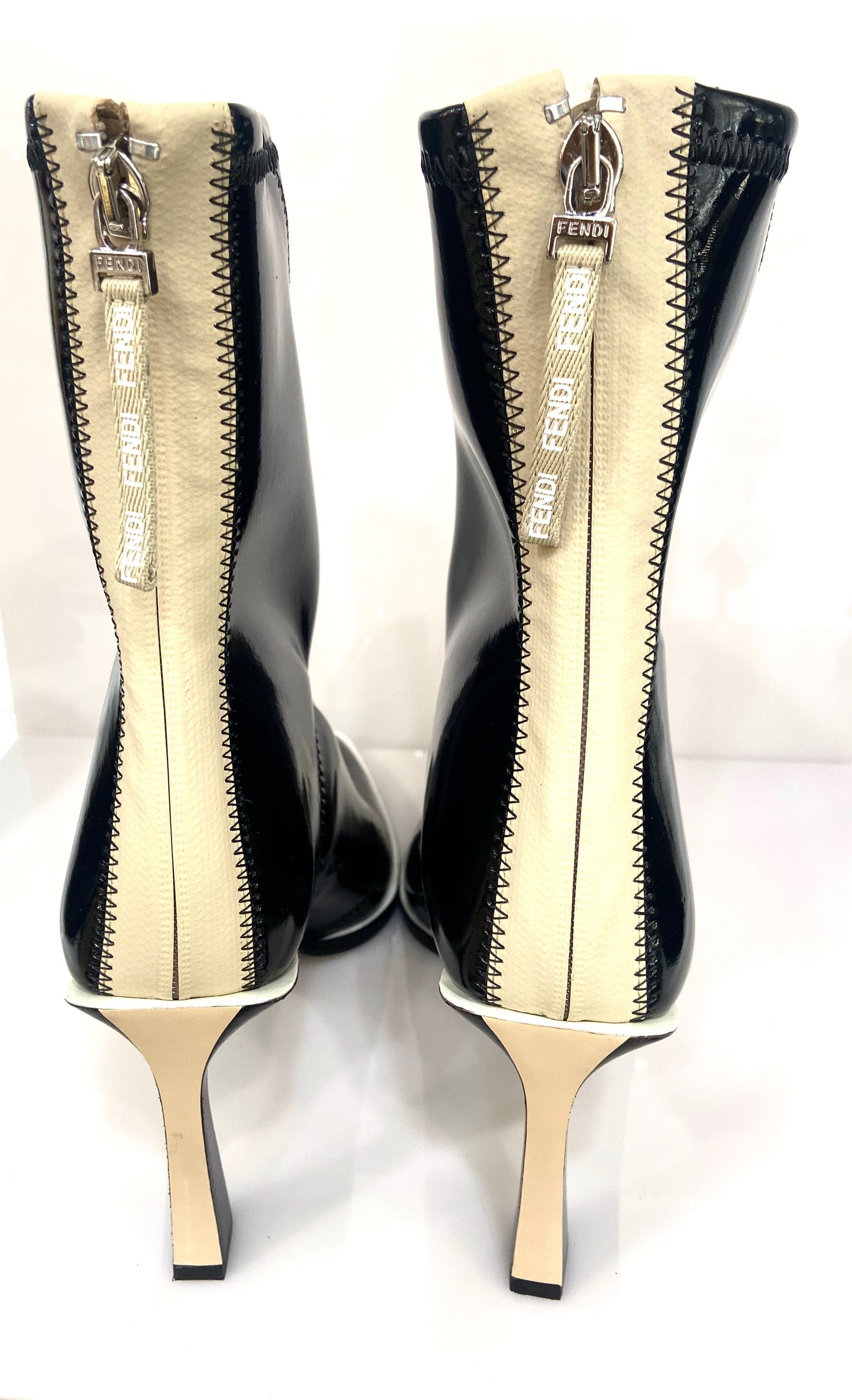FENDI FFRAME NEOPRENE GLOSSY ANKLE BOOTS