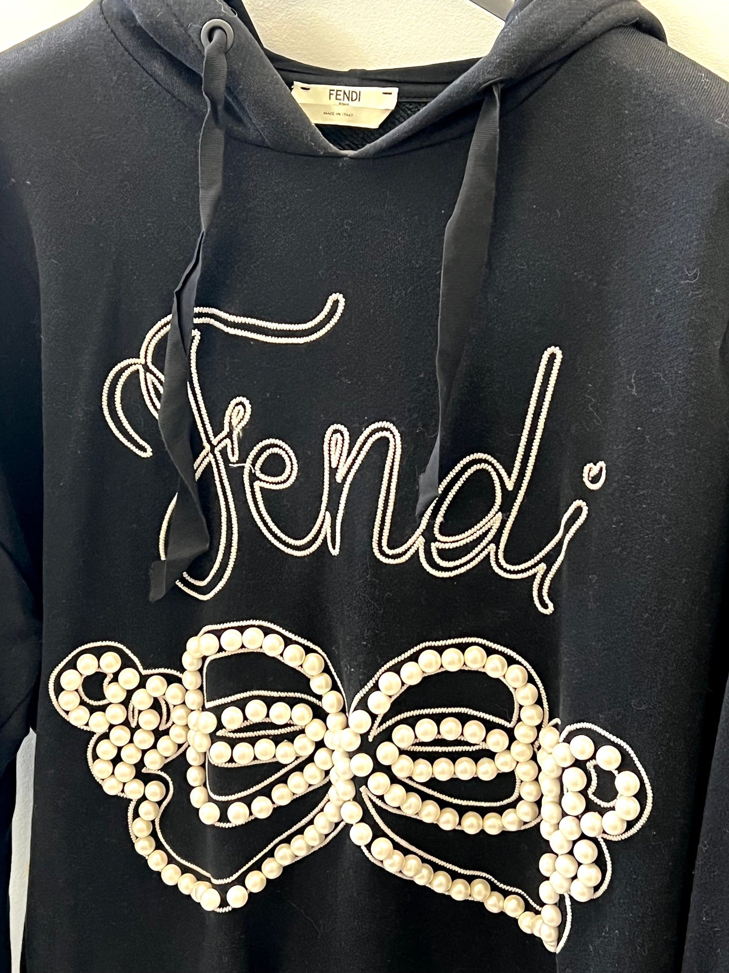 FENDI PEARLS BOW HOODED DRESS