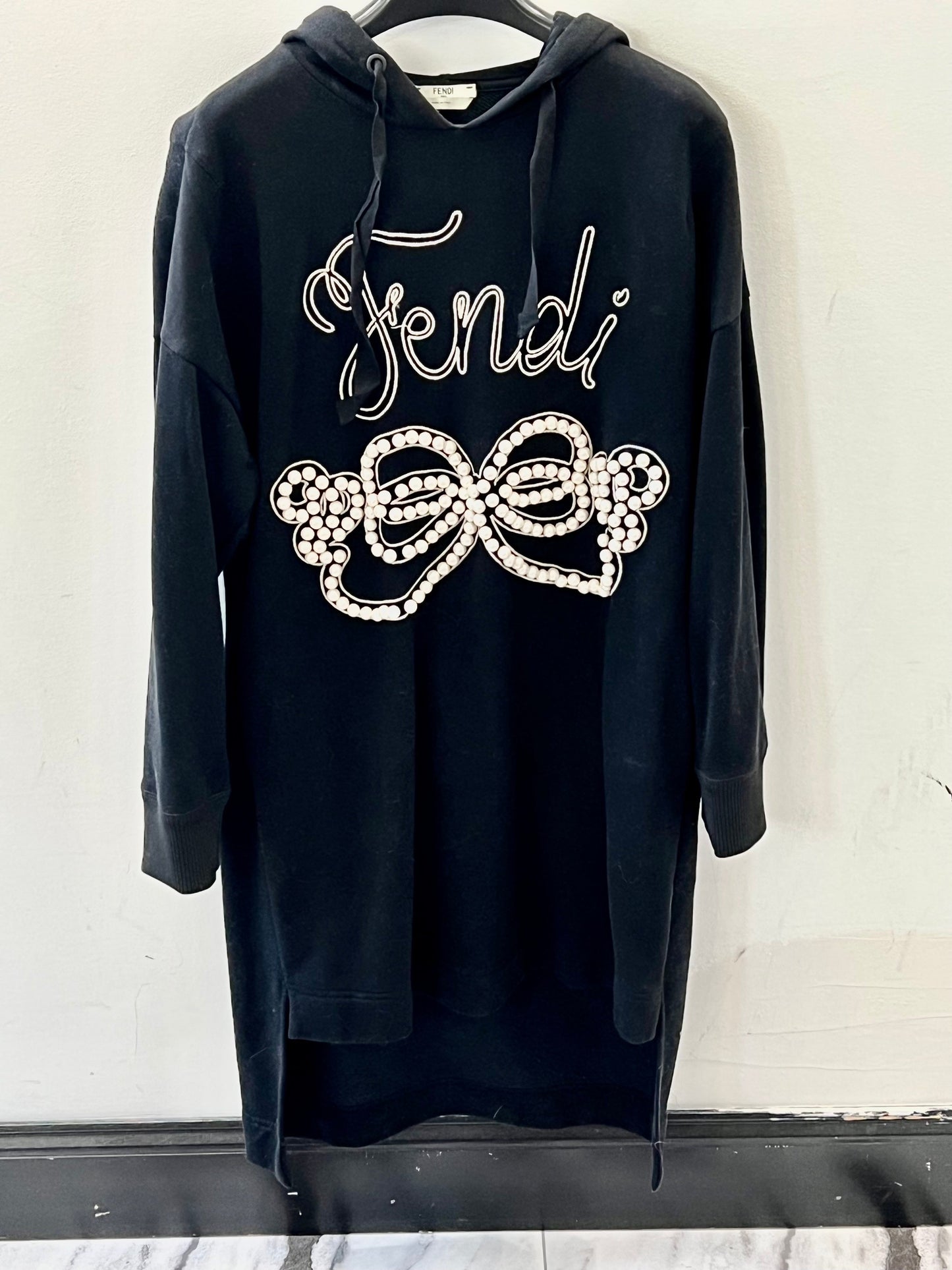 FENDI PEARLS BOW HOODED DRESS