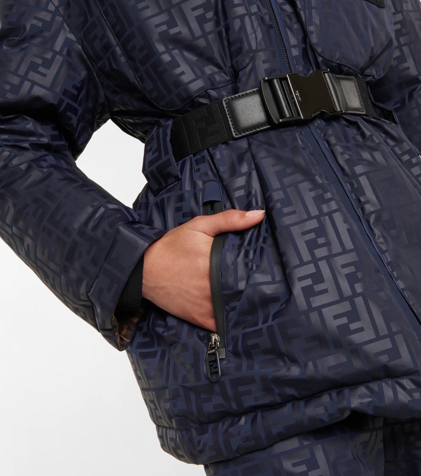 FENDI FF LOGO REVERSIBLE HOODED SKI JACKET