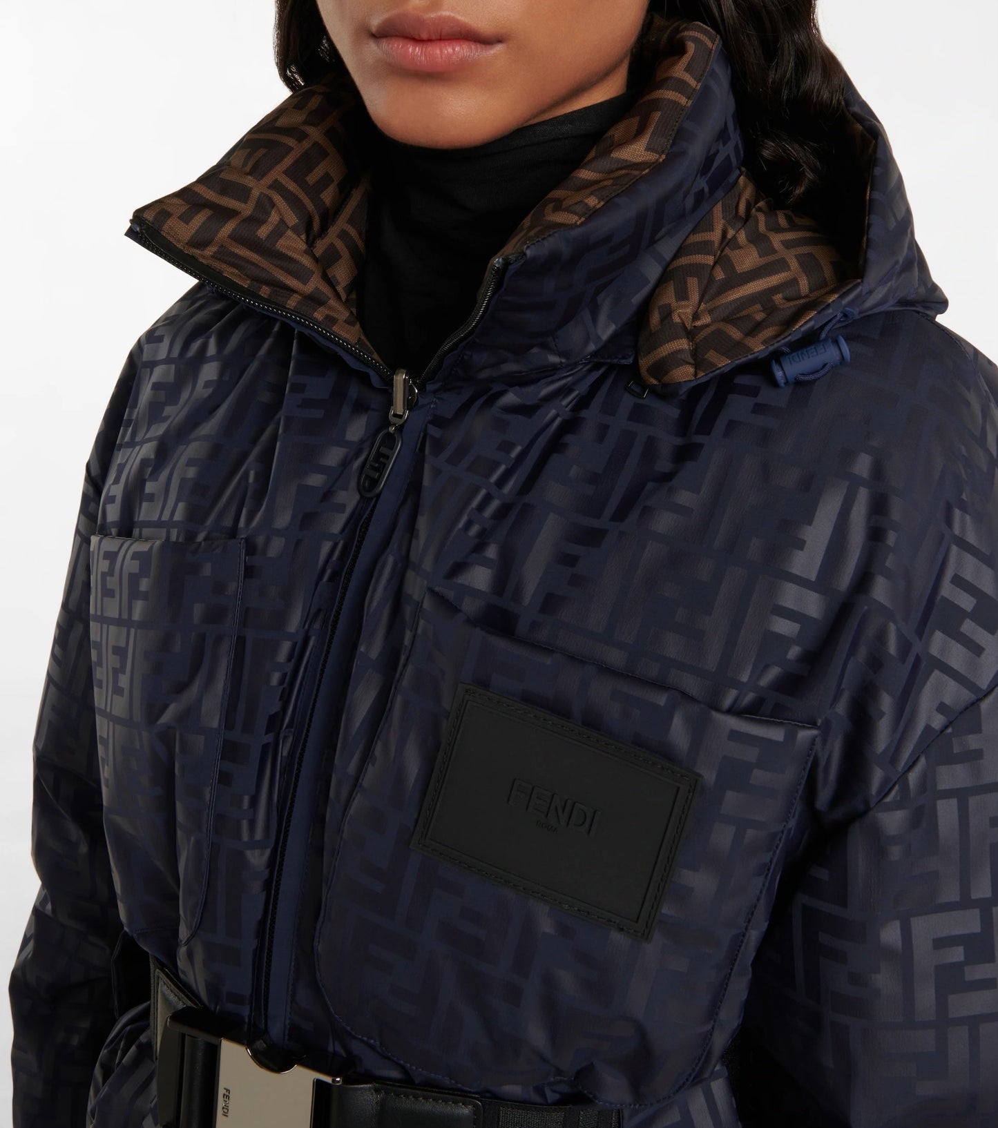 FENDI FF LOGO REVERSIBLE HOODED SKI JACKET