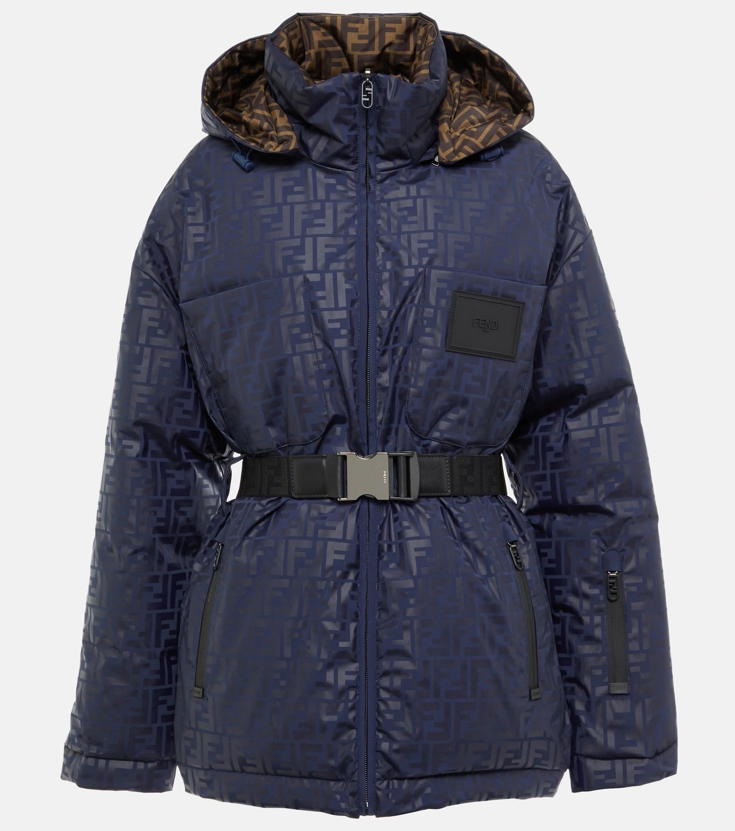 FENDI FF LOGO REVERSIBLE HOODED SKI JACKET