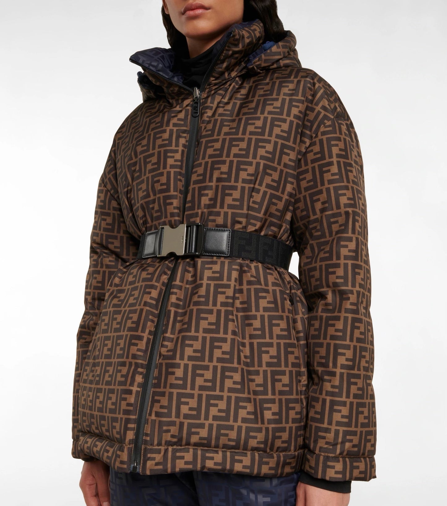 FENDI FF LOGO REVERSIBLE HOODED SKI JACKET