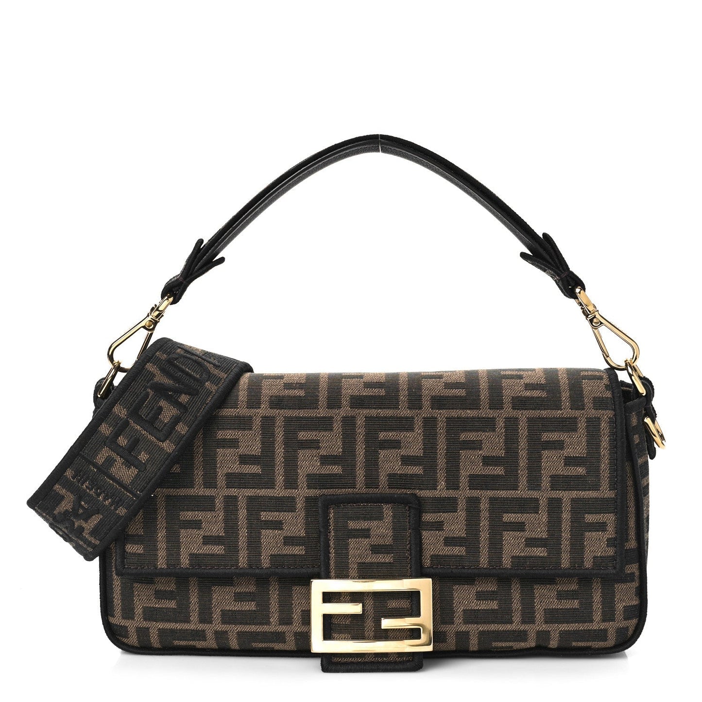 FENDI FF 1974 MEDIUM JACUARD BAGUTTE BAG TOBACCO