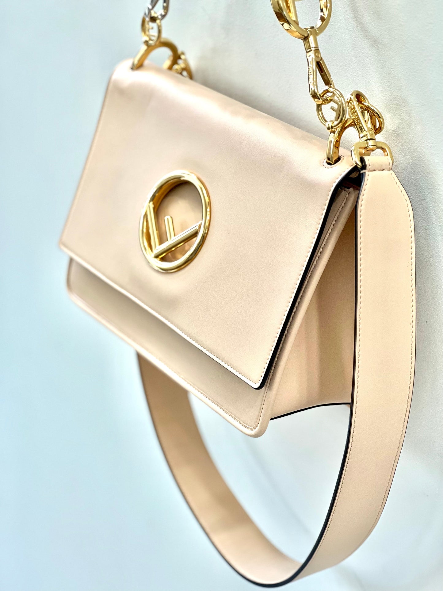 FENDI KAN I SMALL CALFSKIN LEATHER SHOULDER BAG