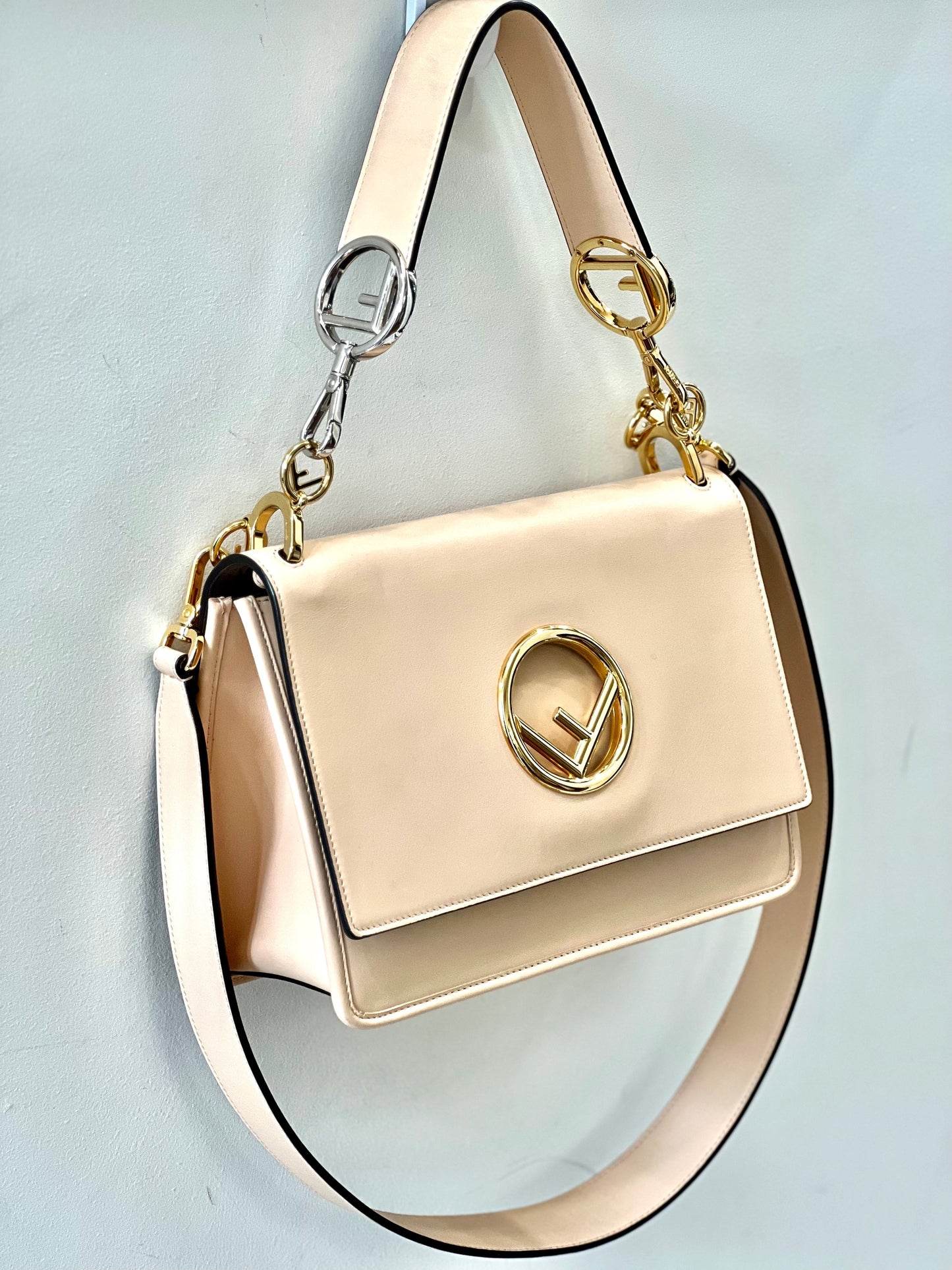 FENDI KAN I SMALL CALFSKIN LEATHER SHOULDER BAG