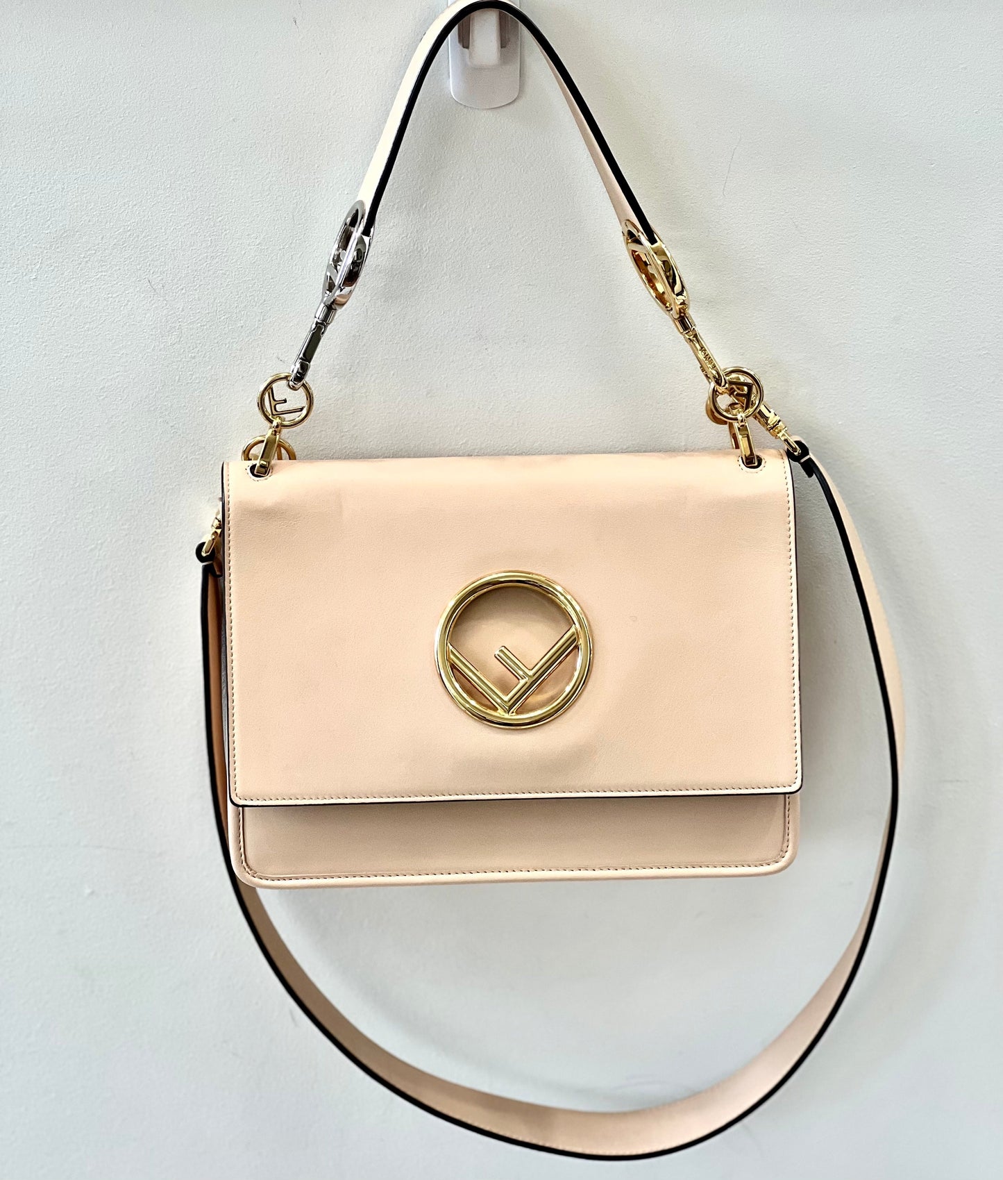 FENDI KAN I SMALL CALFSKIN LEATHER SHOULDER BAG