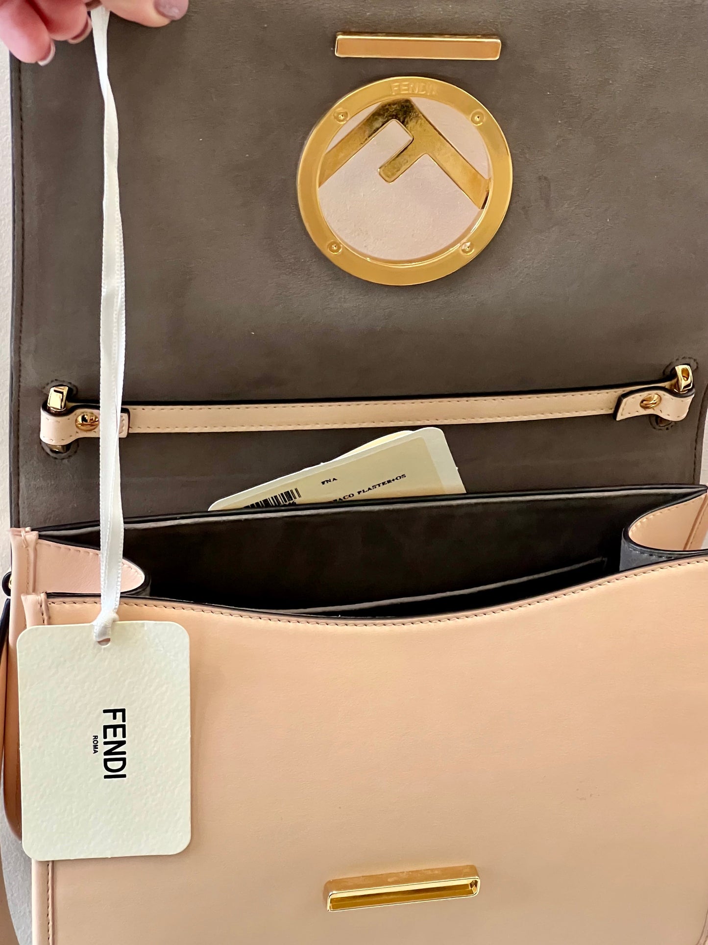 FENDI KAN I SMALL CALFSKIN LEATHER SHOULDER BAG