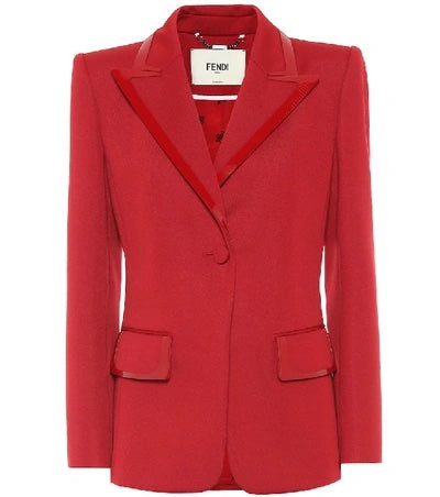 FENDI LEATHER TRIMMED JERSEY BLAZER