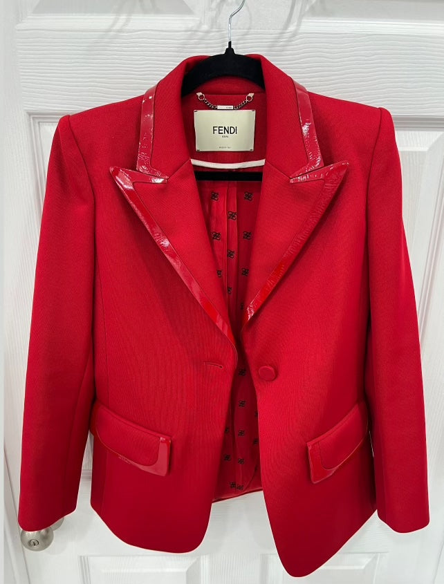 FENDI LEATHER TRIMMED JERSEY BLAZER