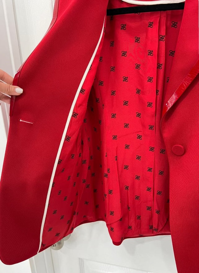 FENDI LEATHER TRIMMED JERSEY BLAZER