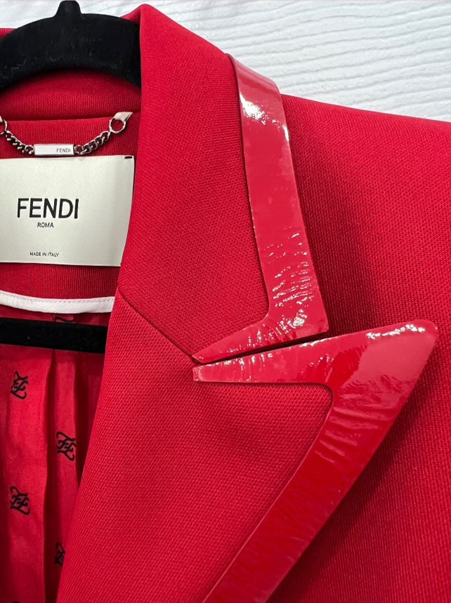 FENDI LEATHER TRIMMED JERSEY BLAZER