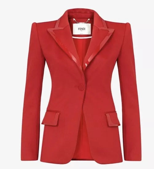 FENDI LEATHER TRIMMED JERSEY BLAZER