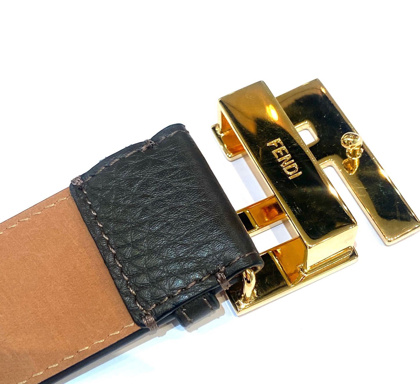 FENDI FF LOGO BUCKLE LEATHER BELT