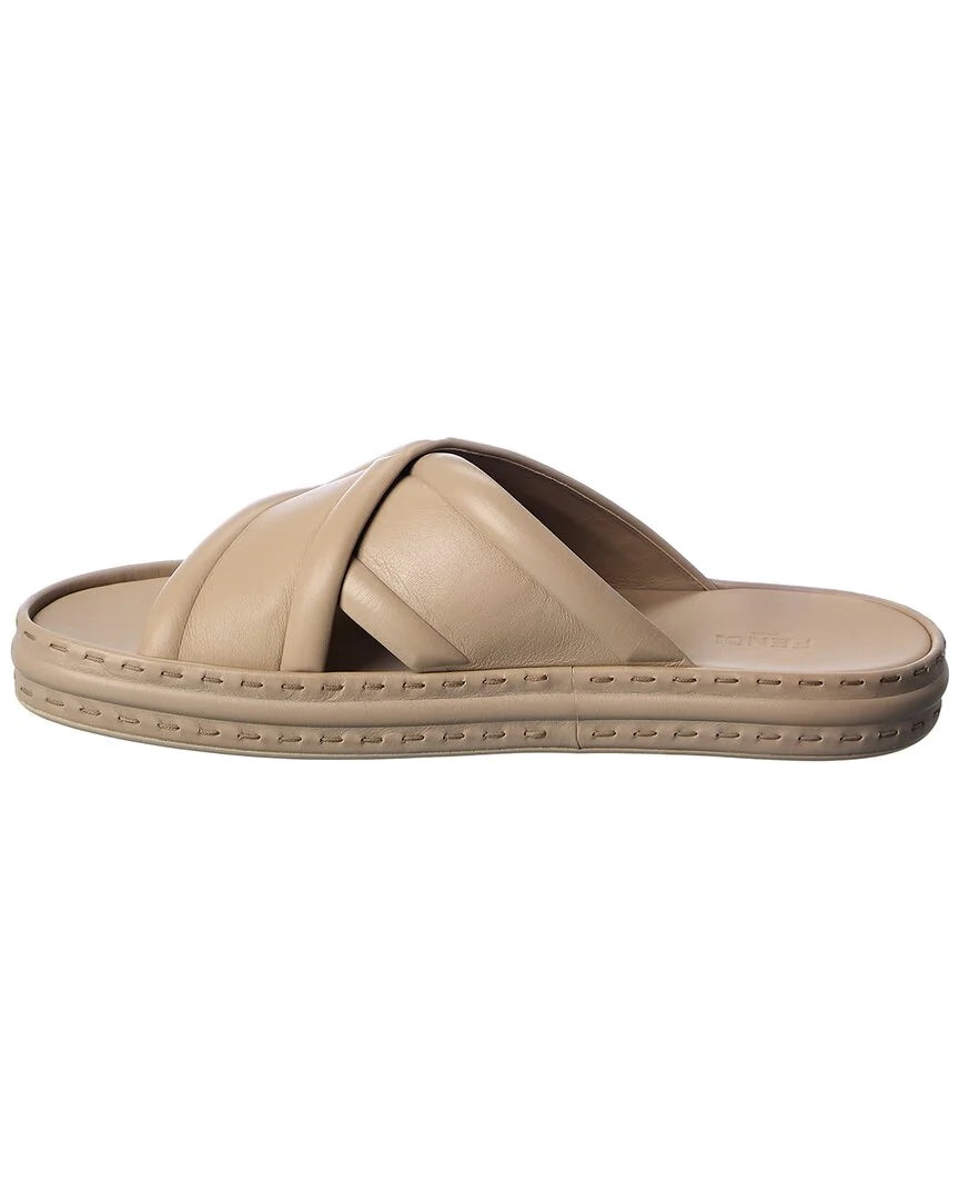 FENDI LOGO LEATHER PLATFORM SANDALS