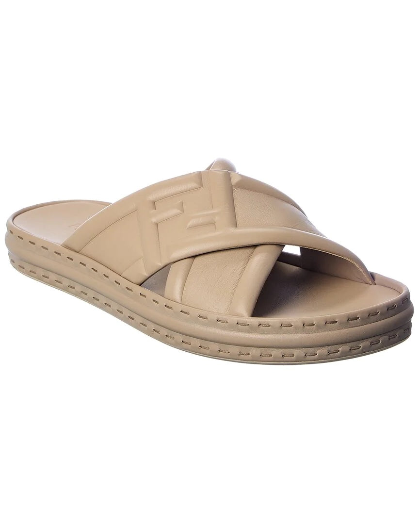 FENDI LOGO LEATHER PLATFORM SANDALS