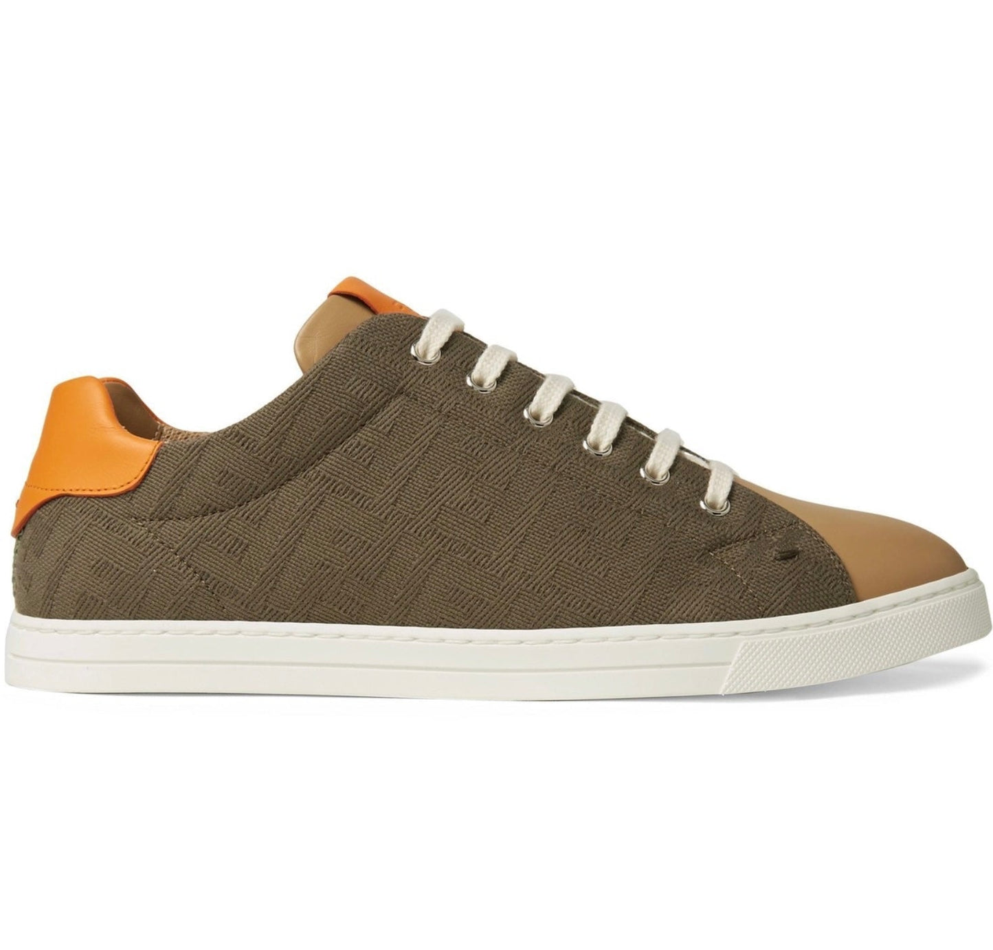 FENDI FF LOGO JACQUARD CALFSKIN LEATHER SNEAKERS