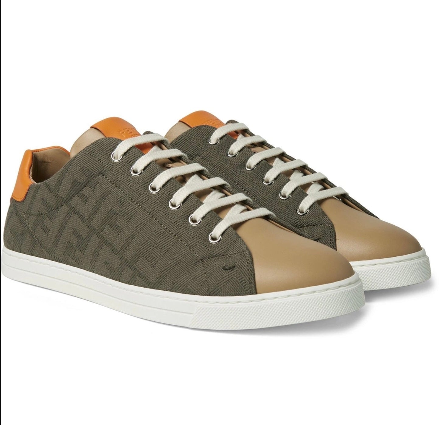 FENDI FF LOGO JACQUARD CALFSKIN LEATHER SNEAKERS