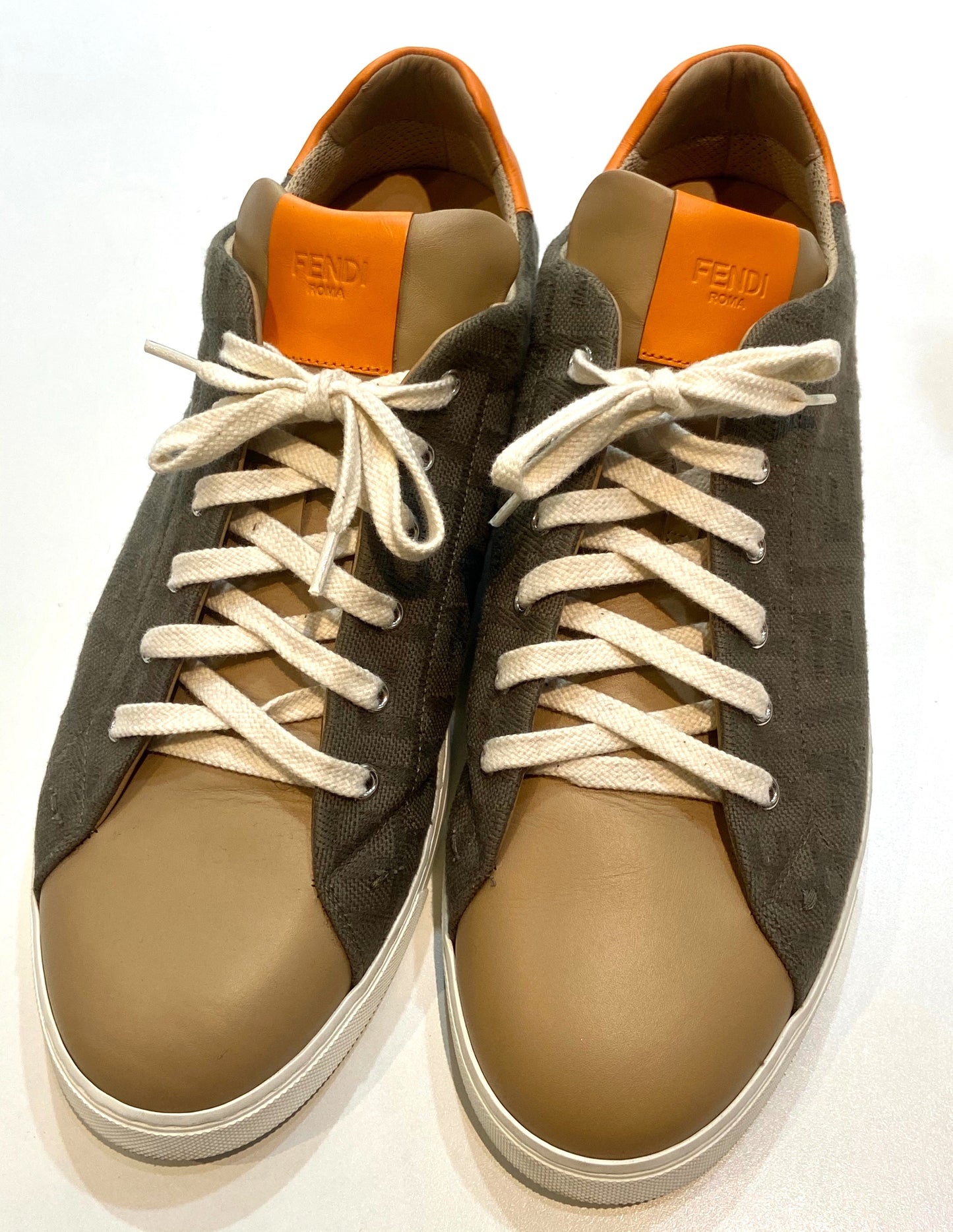FENDI FF LOGO JACQUARD CALFSKIN LEATHER SNEAKERS