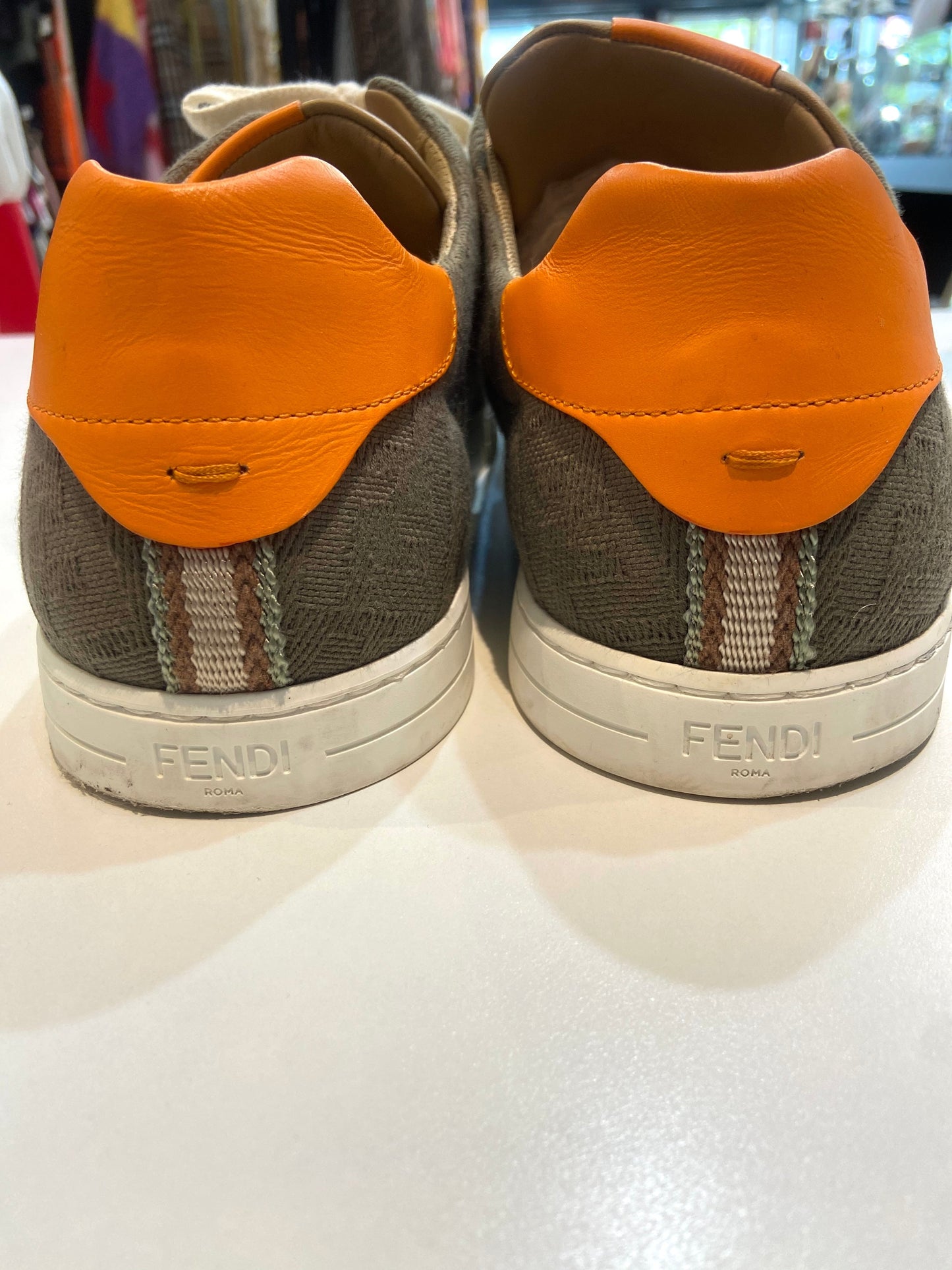 FENDI FF LOGO JACQUARD CALFSKIN LEATHER SNEAKERS