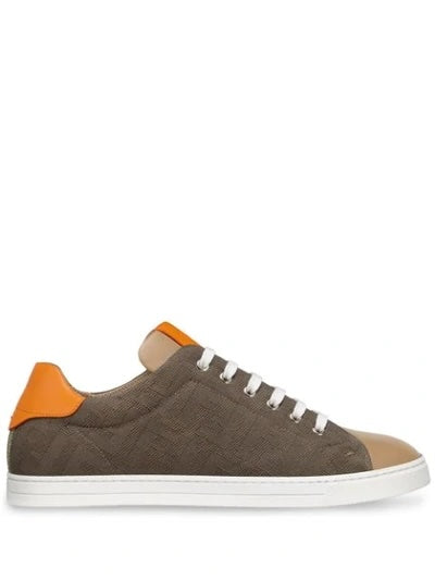 FENDI FF LOGO JACQUARD CALFSKIN LEATHER SNEAKERS
