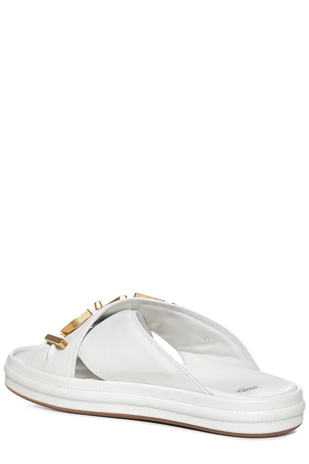 FENDI FENDIGRAPHY LOGO CRISSCROSS LEATHER SLIDE SANDALS