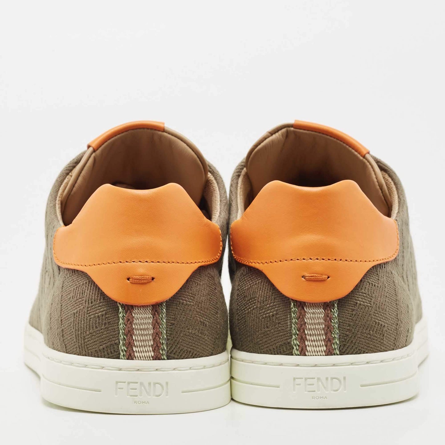 FENDI FF LOGO JACQUARD CALFSKIN LEATHER SNEAKERS