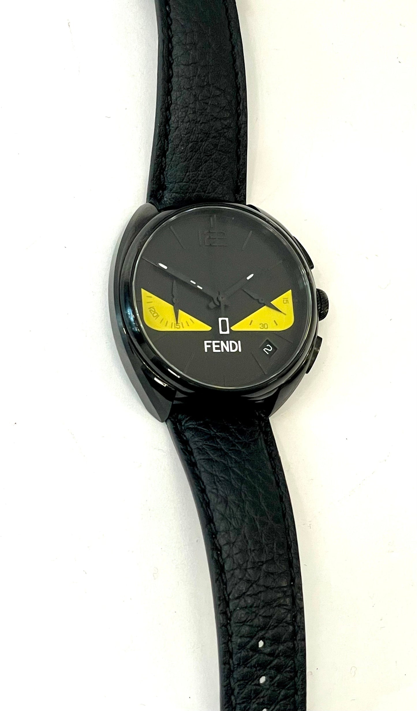 FENDI MOMENTO FENDI BUGS LEATHER STRAP WATCH