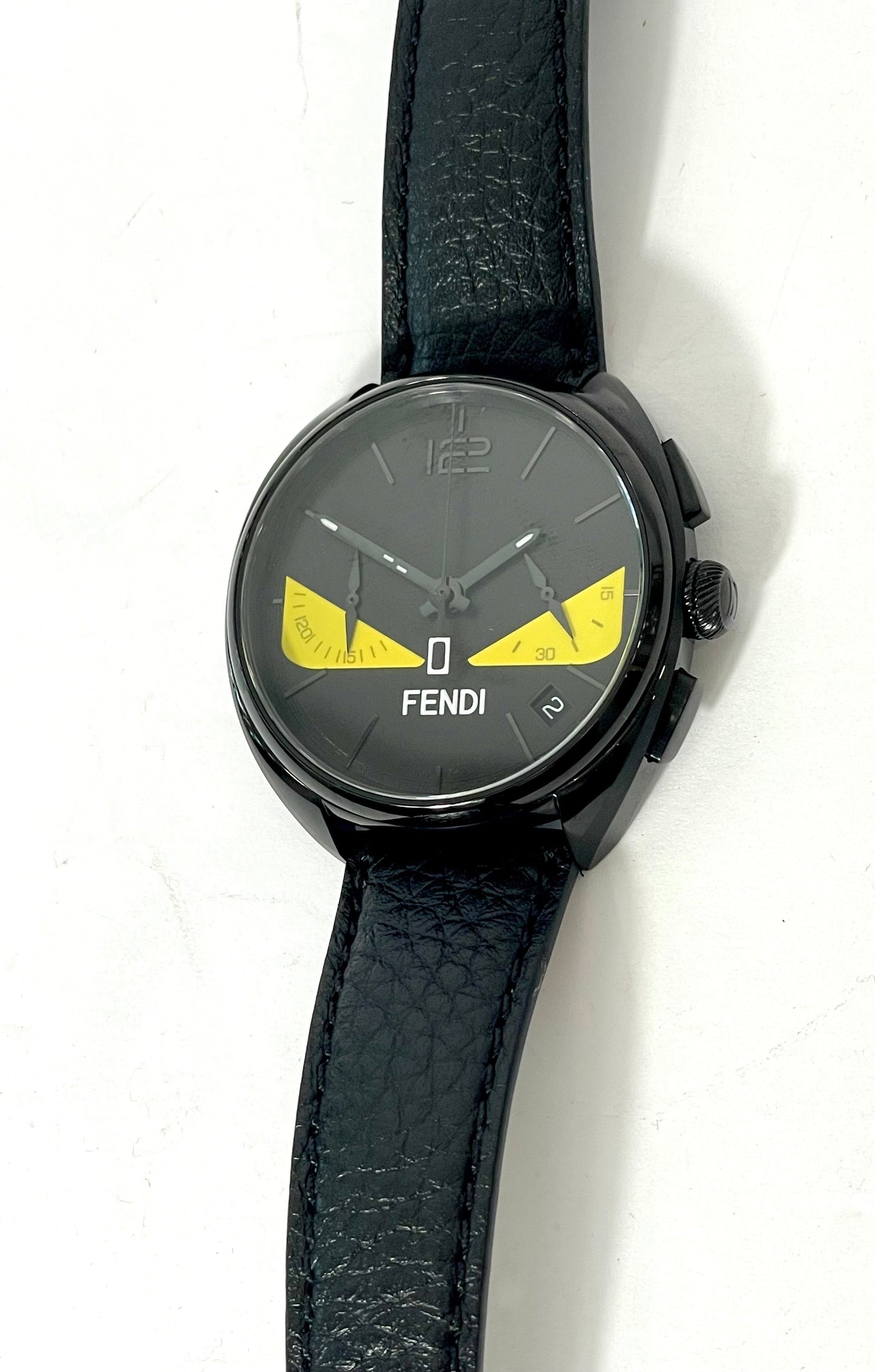 FENDI MOMENTO FENDI BUGS LEATHER STRAP WATCH